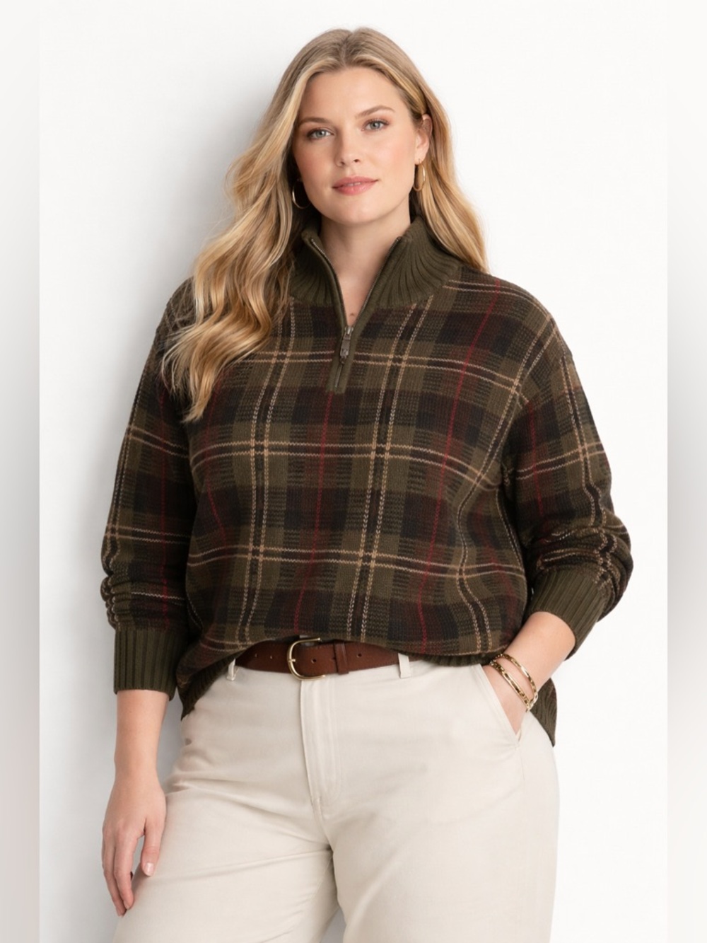 Ralph Lauren Plaid Quarter‎ Zip Sweater 2X Cotton Tartan Mock Neck Cozy Preppy